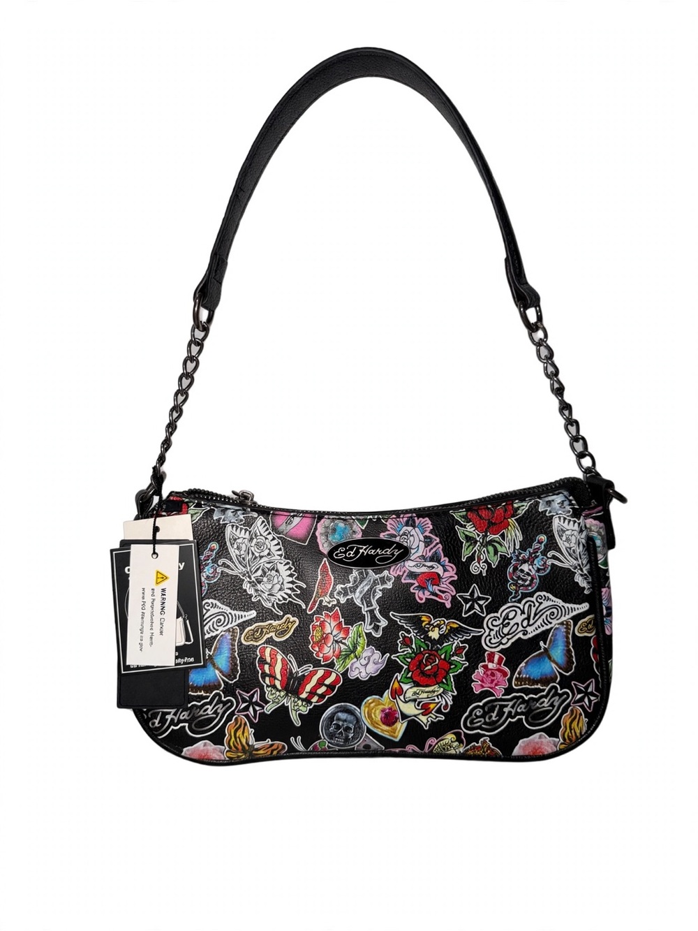 Ed Hardy Black Tattoo Print Shoulder/Crossbody Bag